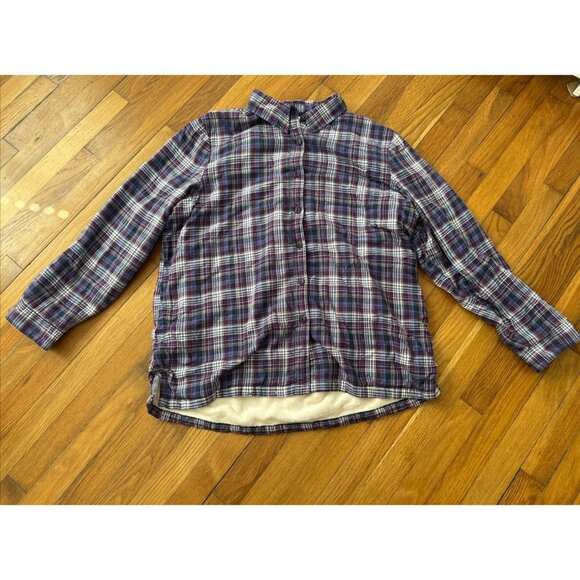 L.L. Bean Plaid Flannel Shirt Fleece Lined Women's Jacket Vintage Purple Size XL - Picture 1 of 6